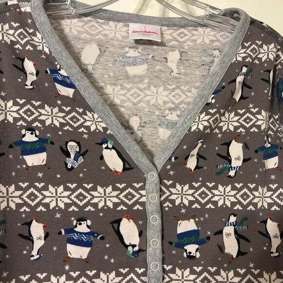 Womens HANNA ANDERSSON Sz L Gray Penguin Christmas Pajama Set - Picture 4 of 9